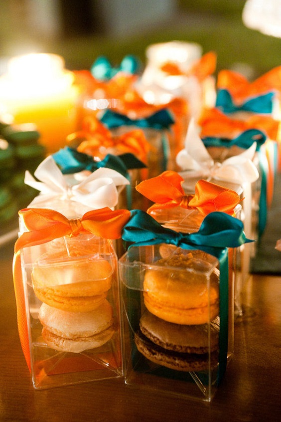 teal and orange macarons for teal orange rustic country wedding